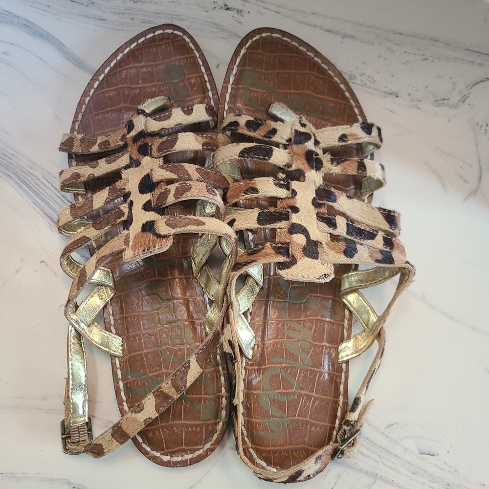 Sam Edelman Strappy Comfort Leopard Print Wife Mobe Summer  Sandals Size 7.5
